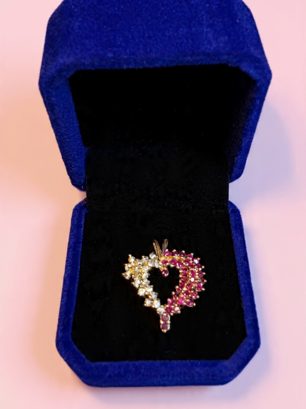 Delicate Two-Tone Heart Ruby and Diamond Pendant ~ 14k Gold Over Sterling Cz/Lab